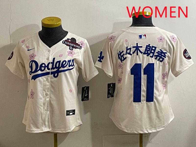 Women Los Angeles Dodgers #11 R.Sasaki Cream Sakura Edition 2025 Nike MLB Jersey style 35->women mlb jersey->Women Jersey